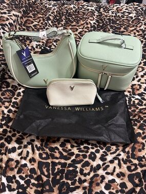 Mint Green Leather Crossbody and Cosmetic Case Set